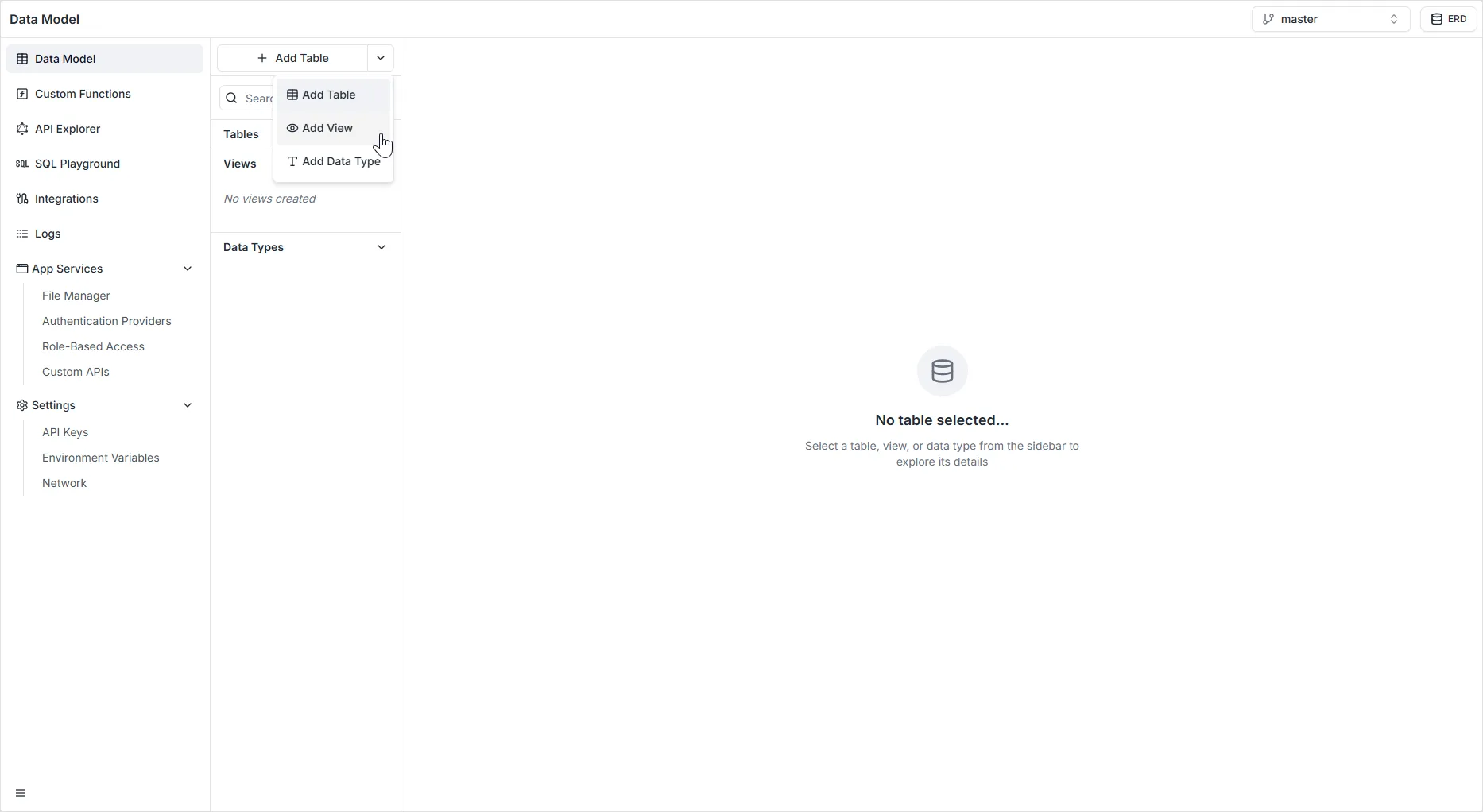 View creation interface