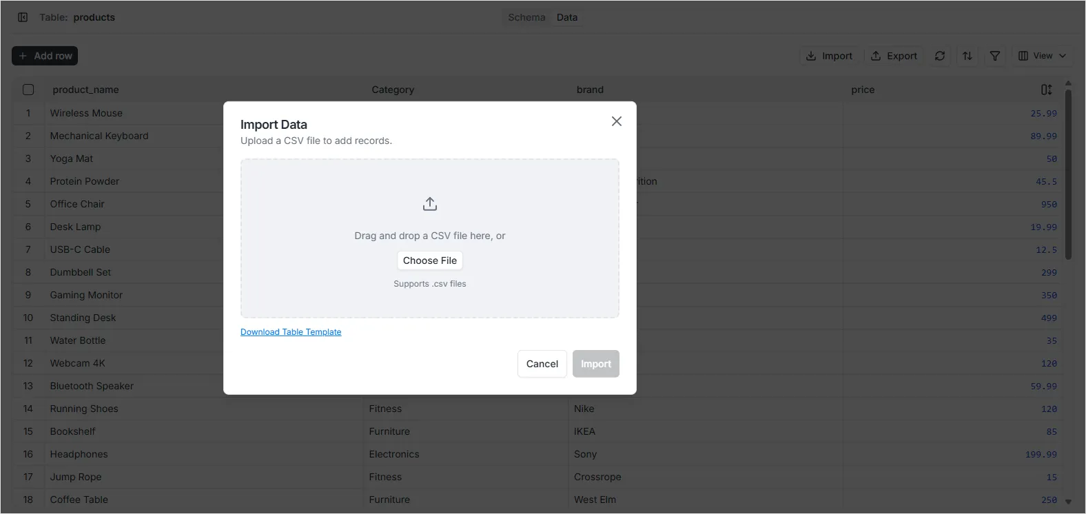Configure import settings