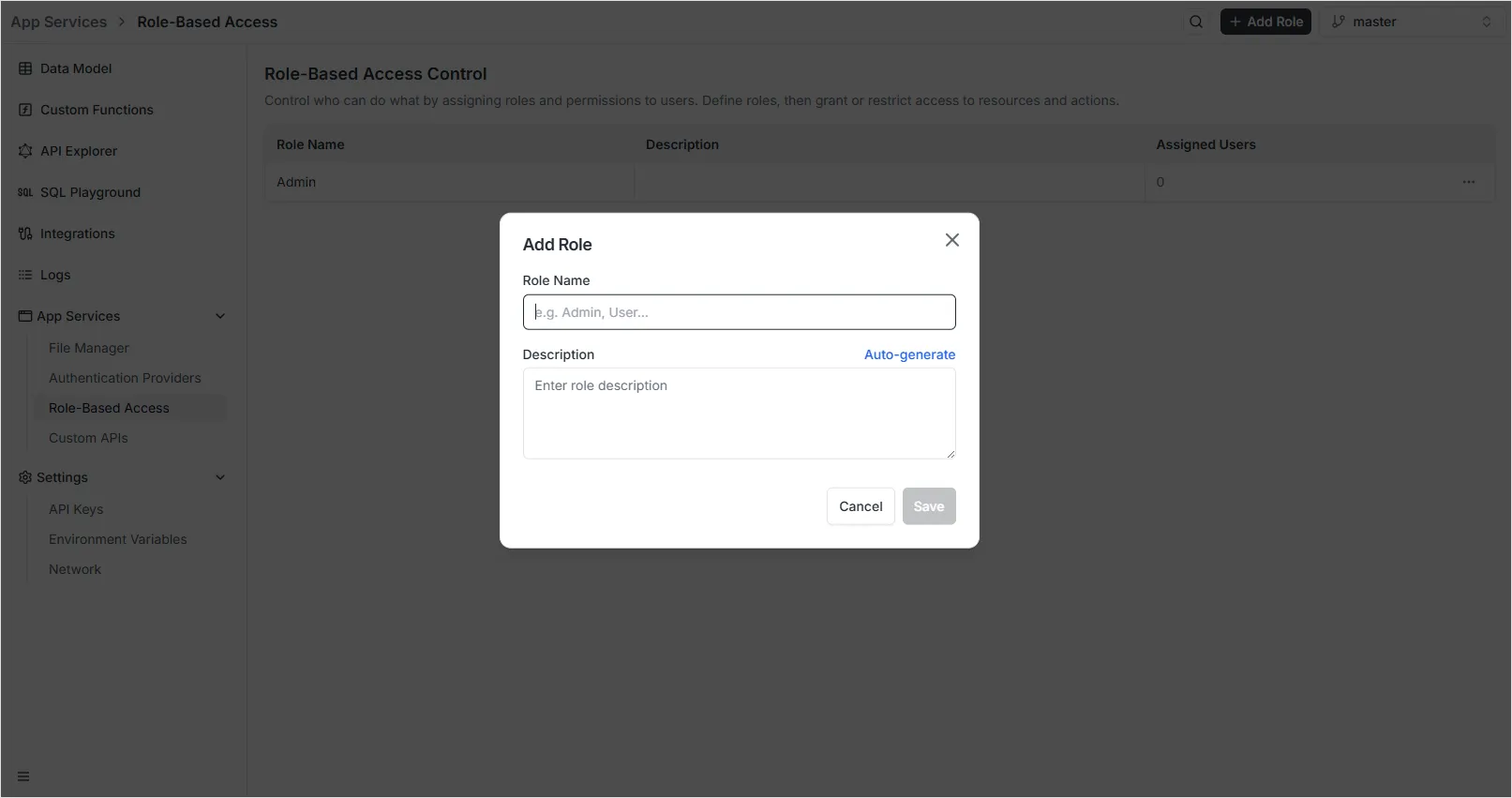 Roles configuration panel